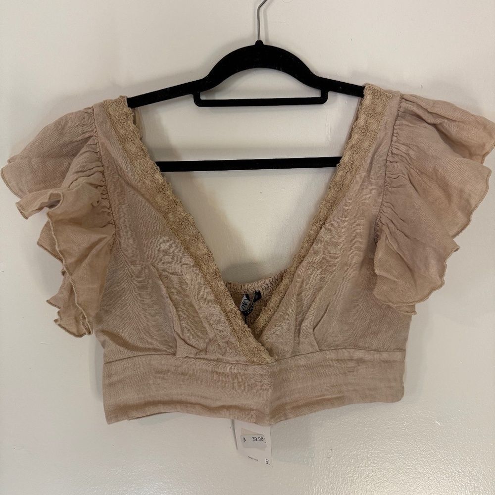 Brown Zara Flare Sleeve Crop Top